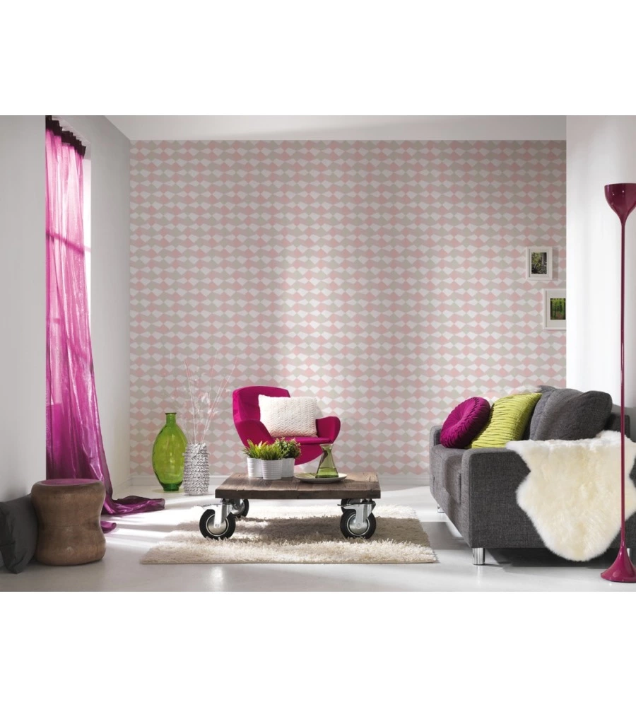 CARTA DA PARATI PARATO TNT ROMBI 3D ROSA